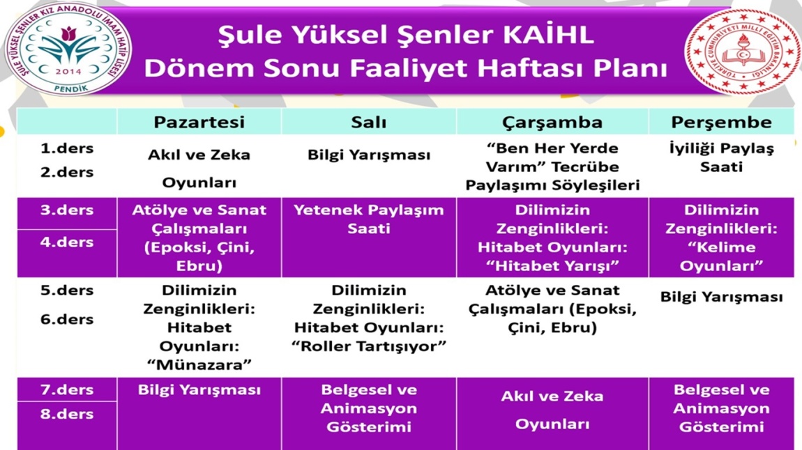 Dönem Sonu Haftası Faaliyet Planı